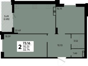 2-комн.кв., 73 м², этаж 17