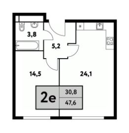 2-комн.кв., 48 м², этаж 17