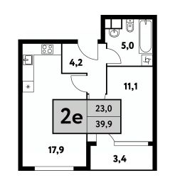 2-комн.кв., 40 м², этаж 17