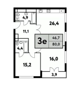 3-комн.кв., 80 м², этаж 20