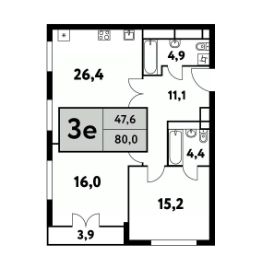 3-комн.кв., 80 м², этаж 22