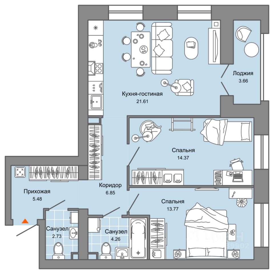 Продается3-комн.квартира,71м²