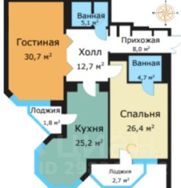 2-комн.кв., 113 м², этаж 6