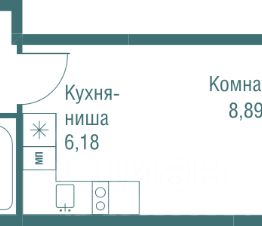 студия, 25 м², этаж 19