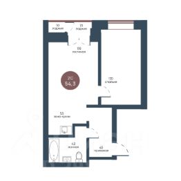 2-комн.кв., 54 м², этаж 4