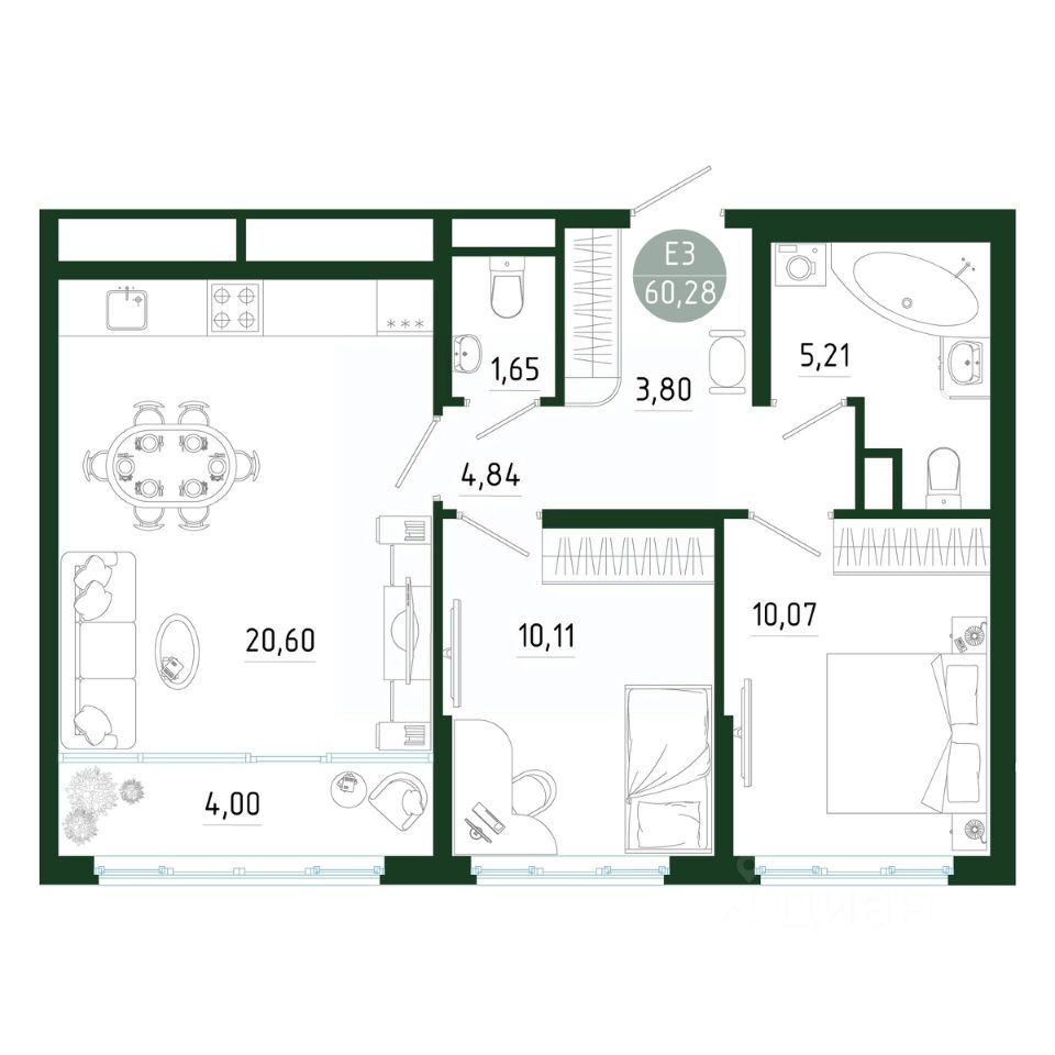 Купить 2-комнатную квартиру 60 кв.м. в Туле, продажа 2-комнатных квартир 60  м2. Найдено 891 объявление.