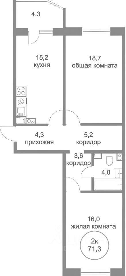 Планировка этой квартиры по данным Циан