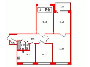 4-комн.кв., 76 м², этаж 7