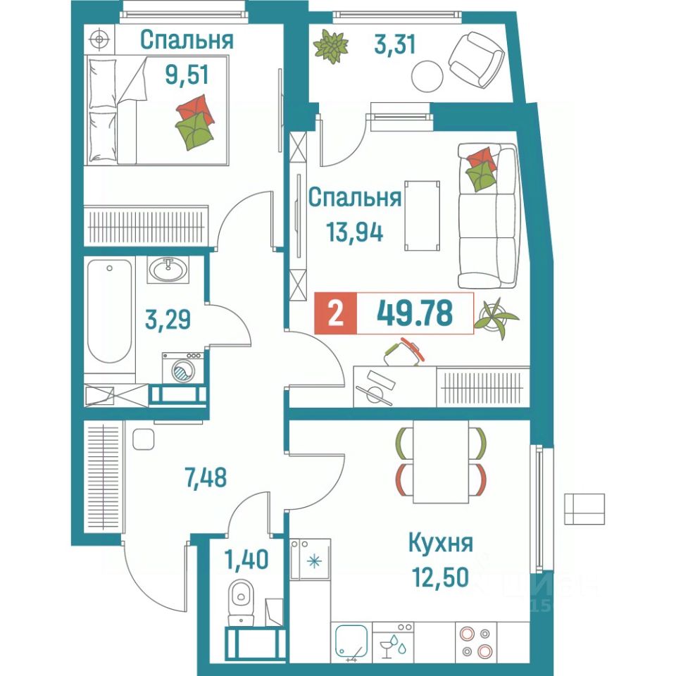 Купить 2-комнатную квартиру 50 кв.м. в Мурино, продажа 2-комнатных квартир  50 м2. Найдено 227 объявлений.