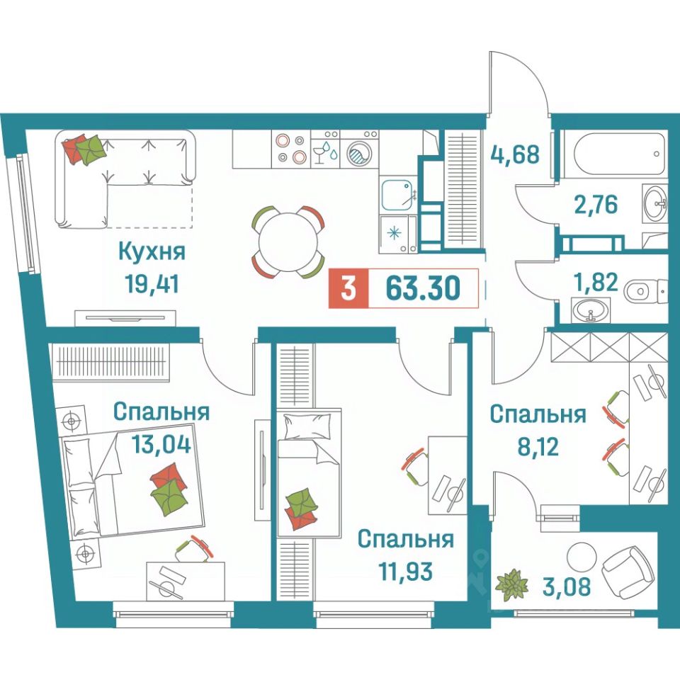 Купить 3-комнатную квартиру в Мурино, продажа трехкомнатных квартир во  вторичке и первичке на Циан. Найдено 690 объявлений