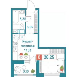 студия, 26 м², этаж 2