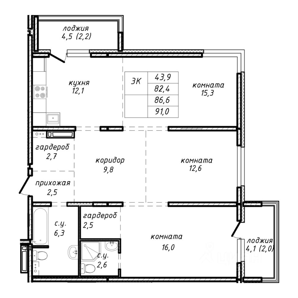 Продаю трехкомнатную квартиру 86,6м² ул. Связистов, 162к3с, Новосибирск,  Новосибирская область, м. Площадь Маркса - база ЦИАН, объявление 298449155