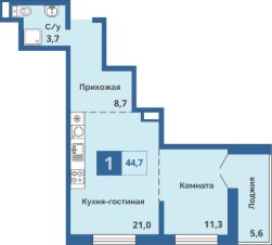 1-комн.кв., 45 м², этаж 15