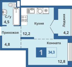 1-комн.кв., 34 м², этаж 15