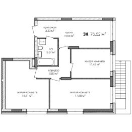 3-комн.кв., 77 м², этаж 1