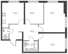 3-комн.кв., 75 м², этаж 2