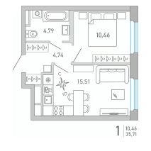 1-комн.кв., 35 м², этаж 2