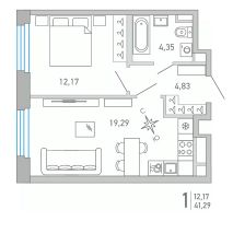 1-комн.кв., 41 м², этаж 4