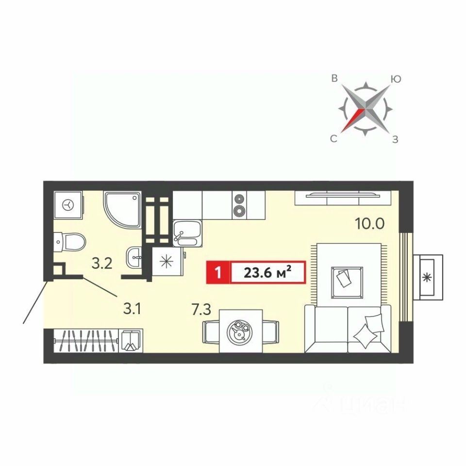 Продаю квартиру-студию 23,6м² ул. Алая, с74, Пензенская область, Пензенский  район, Засечный сельсовет, Засечное село - база ЦИАН, объявление 298478459