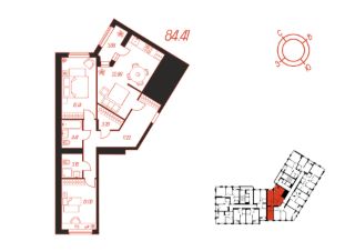 2-комн.кв., 84 м², этаж 2