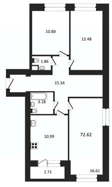 3-комн.кв., 73 м², этаж 4