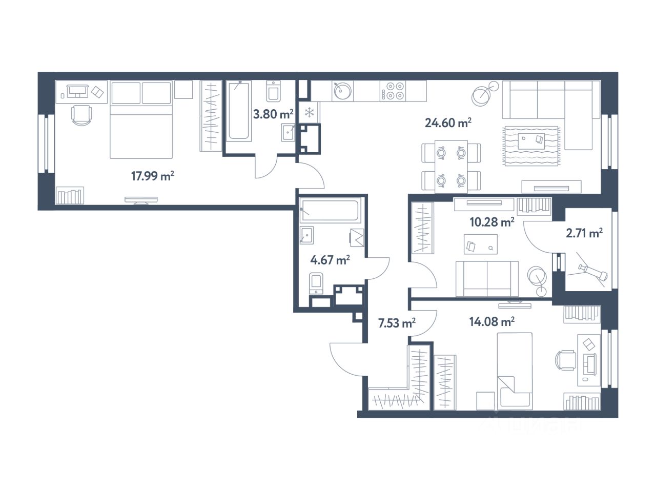 Продается4-комн.квартира,84,31м²