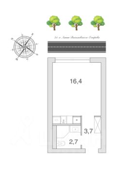 апарт.-студия, 23 м², этаж 2