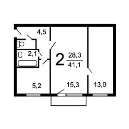 2-комн.кв., 43 м², этаж 4