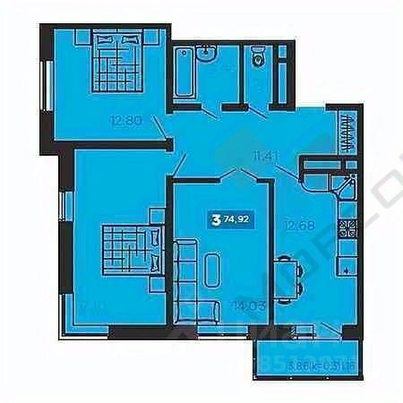 3-комн., 76 м², 4/24 этаж
