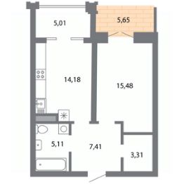 1-комн.кв., 50 м², этаж 1