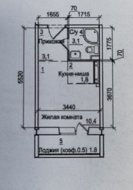 студия, 22 м², этаж 3