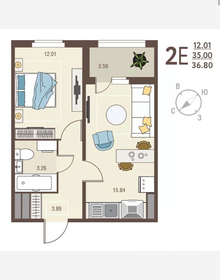 Продается1-комн.квартира,36,8м²