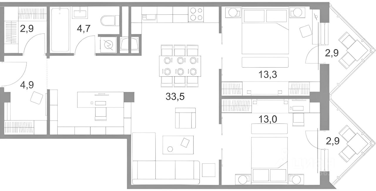 Планировка этой квартиры по данным Циан