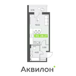 студия, 28 м², этаж 2