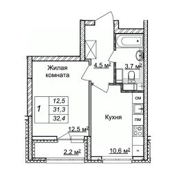 1-комн.кв., 32 м², этаж 20