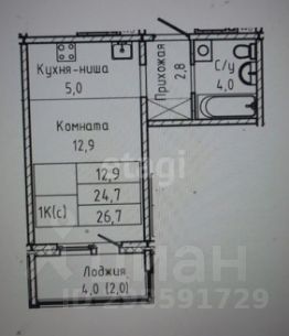 студия, 27 м², этаж 3