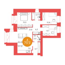 4-комн.кв., 80 м², этаж 2