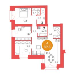 4-комн.кв., 90 м², этаж 2