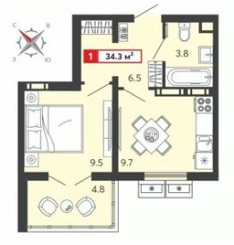 1-комн.кв., 34 м², этаж 8