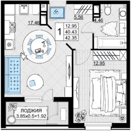 1-комн.кв., 42 м², этаж 4