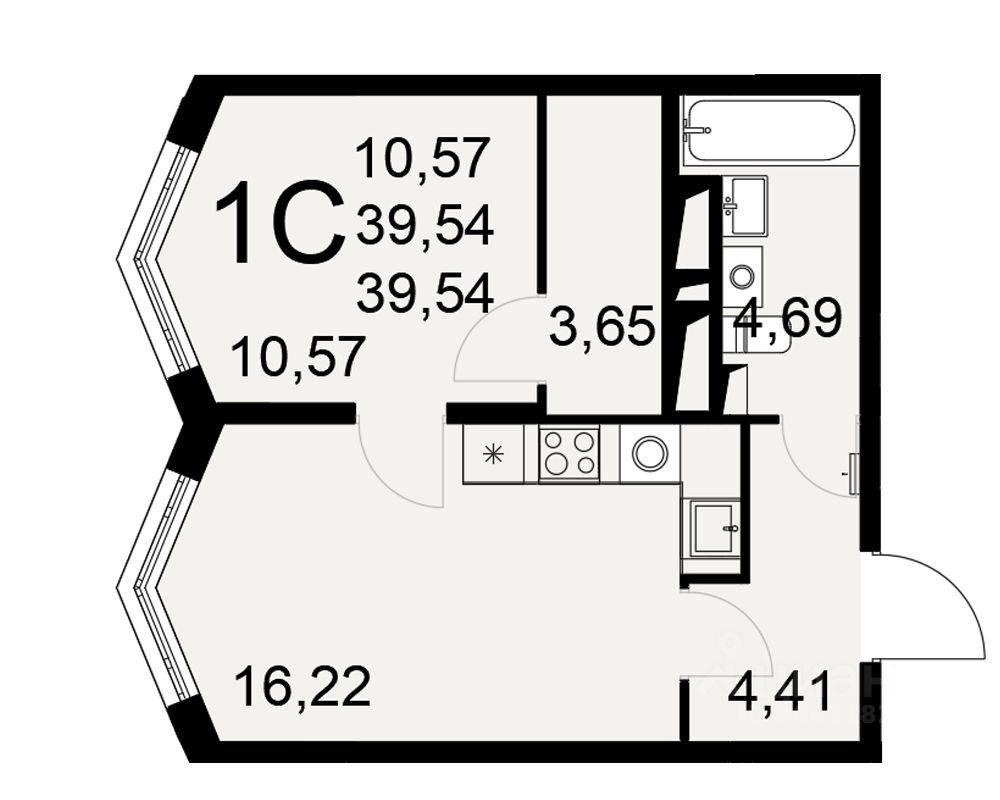 1-комн.кв., 39,5 м², 22/25 этаж