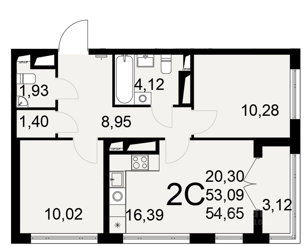 2-комн.кв., 54,6 м², 10/25 этаж