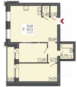 2-комн.кв., 72 м², этаж 3