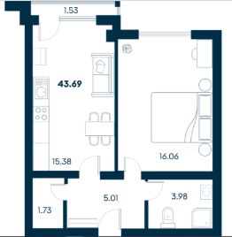 2-комн.кв., 44 м², этаж 2