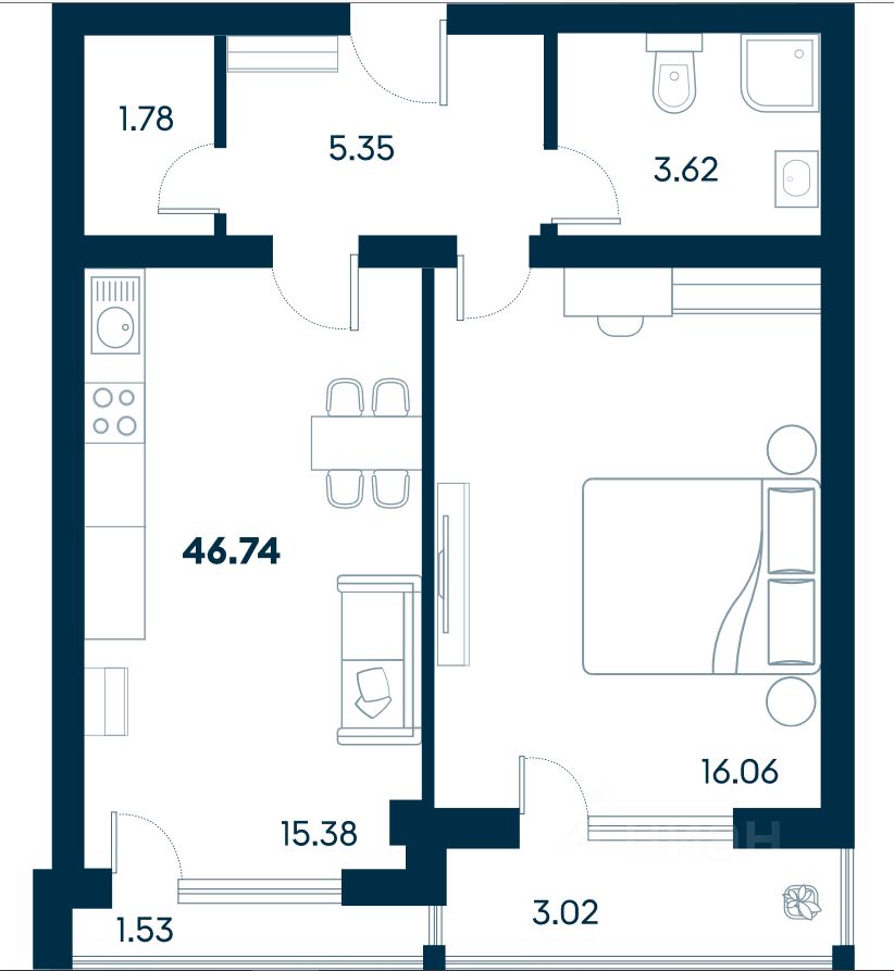 Продается2-комн.квартира,46,74м²