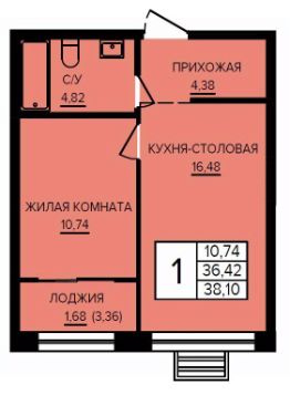 1-комн.кв., 38 м², этаж 18