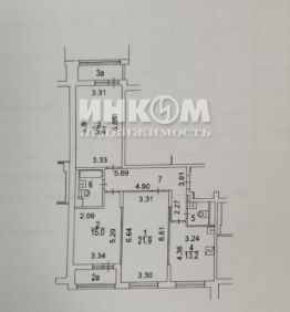 3-комн.кв., 89 м², этаж 2