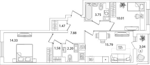 2-комн.кв., 59 м², этаж 7