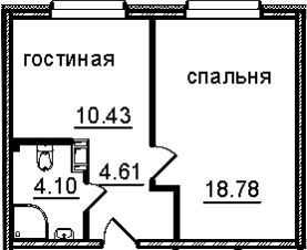 1-комн.апарт., 38 м², этаж 7