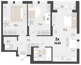 2-комн.кв., 59 м², этаж 10